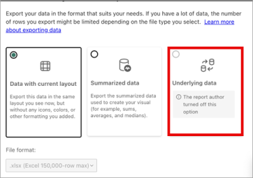 This screenshot shows the export data module from BCC performance results. It shows you options for exporting your data.
